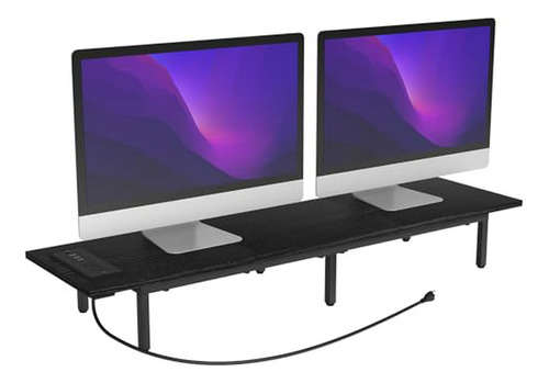 Elevador Madera Para 2 Monitores Con Usb.