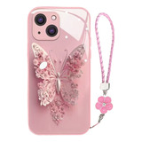 Funda De Teléfono Con Mariposa Rosa Y Cordón