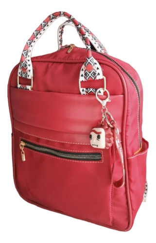 Bolso Mujer Morral Dama Mediano Tela Supernylon Con Llavero