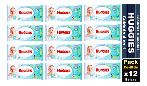 Toallitas Húmedas Huggies Cuidado 4 En1 48 Un C/u Pack X12