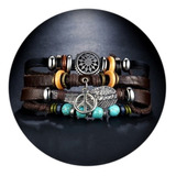 Pulseira Couro Mandala Paz Amor Pena Masculino Moda A6177