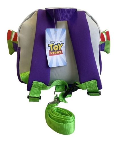 Mochila Infantil Buzz Lightyear Con Correa Toy Story Color Verde Limón Diseño De La Tela Liso