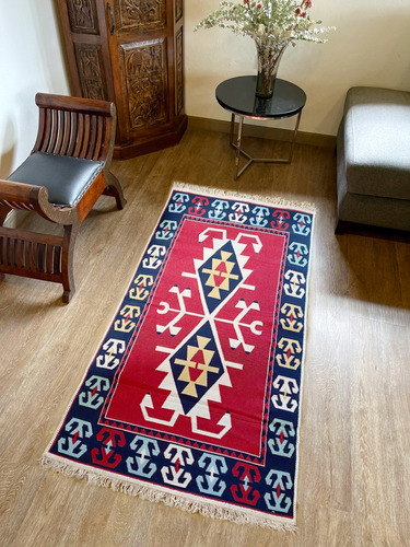 Tapete Kilim Diseño Ushak 150x80 Cm - Elibelinde Rojo Apm697