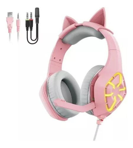 Audífonos Diadema Gamer Rosa Rgb - Micrófono Y Sonido 