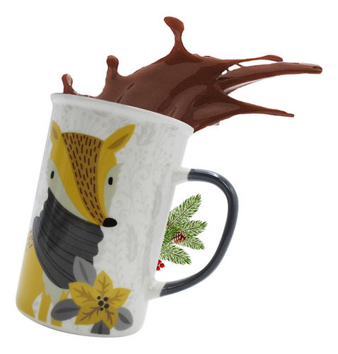 Taza De Cafe Porcelana Navideña Diseño Navidad 300ml Color Blanco Zorro