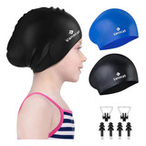 Paquete De 2 Gorros De Natación Para Niños Para Cabello Larg