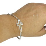 Pulsera Plata Italiana Cruz, San Benito, Virgen De Los Rayos