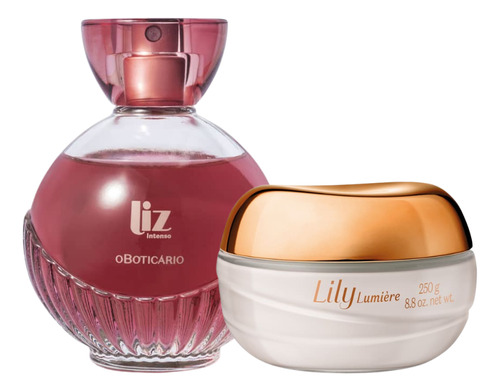 Combo Liz Intenso + Creme Lily Acetinado Lumière Kit Presente Feminino O Boticário Fragrância Exclusiva