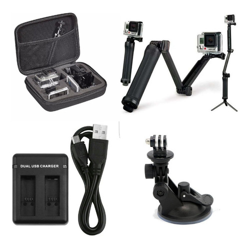 Kit Acessórios Gopro Case 3 Way Ventosa 7cm Carregador