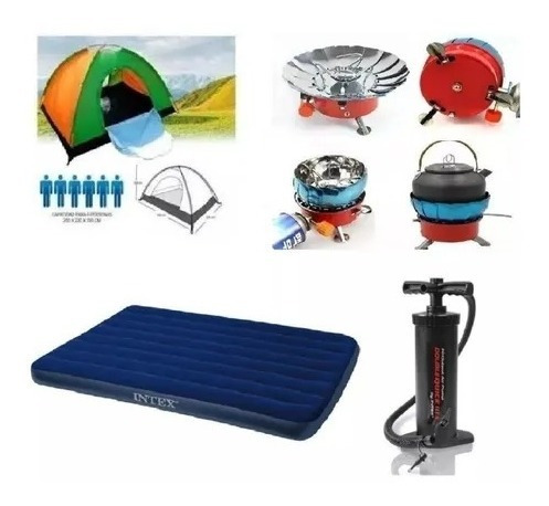 Combo Carpa Camping 6per+colchón Dob+bomba+estufa Gas