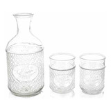 Set De 3 Piezas, Jarra Y Vasos De Vidrio, Mason Jar Nv-1037