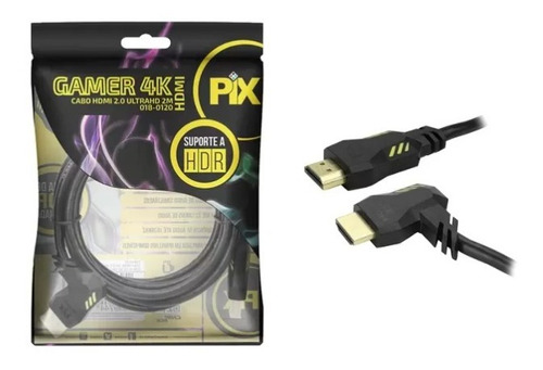 Cabo Hdmi 2.0 4k Gamer Plug 90 Graus 2 Metros 018-0120 Nf-e