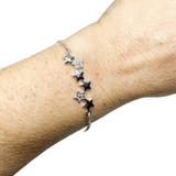 Pulsera De Acero Blanco Dije Estrellas Unidas Y Brillitos 