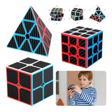 Paquete 3 Cubos Rubik 2x2 3x3 Pyramid Z Cobra Fibra Carbono