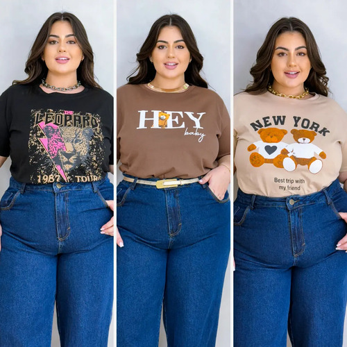 Kit 03 Blusa Feminina Plus Size Camiseta T-shirt Estampada | MercadoLivre