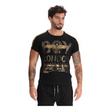 Playera Negra Hombre Letras Foil Dorado Estampado Boy London