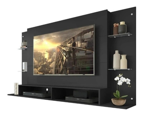 Mueble Rack Tv Lcd Laqueado Fotante Negro 220x108 Estantes