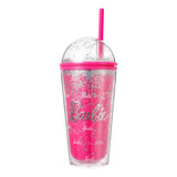 Barbie Vaso Rosa Doble Pared Tapa Y Popote 600ml Miniso