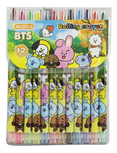 Set 12 Crayolas Giratorias Kawaii Colores Bts Bt21 C173-485