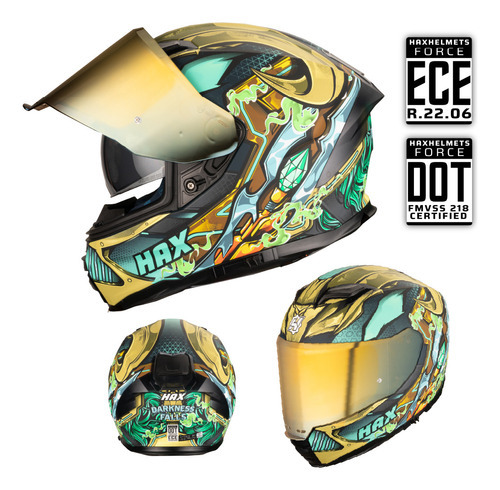 Casco Cerrado Para Moto Hax Force Darkeness Falls Verde Tamaño Del Casco S 55-56cm