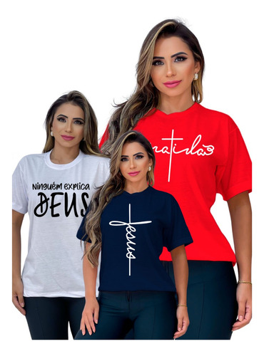 Kit Atacado 3 Blusas T-shirt Frases Evangélicas P Ao Gg