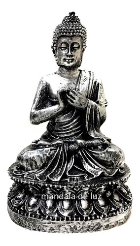 Estátua De Buda Hindu Resina Prateado Hindu 15cm