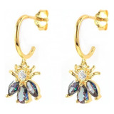 Aretes De Plata 925 Oro 18k Negro Zirconias Abeja Mujer