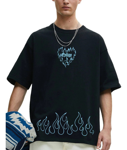 Remera  Flame Heart Fire Corazon Oversized Aesthetic Grunge