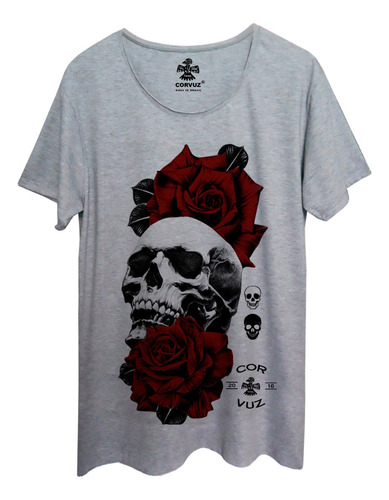 Camiseta Estampada Caveira Angels Corvuz Rosas Flor