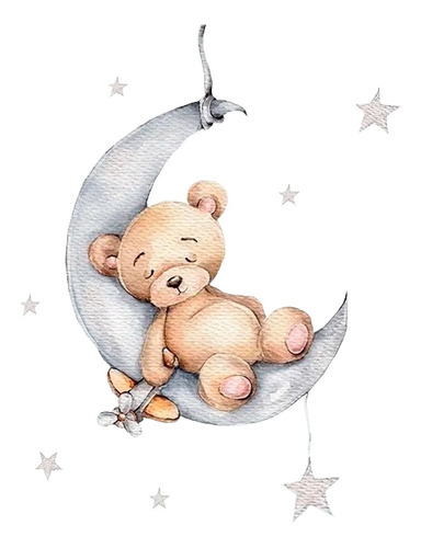 Sticker Vinil Decorativo Pared Oso Luna Estrella Bebé Niños