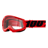 Óculos Proteção Moto Trilha 100% Strata 2 Goggle Red Clear