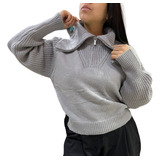 Sweater Con Cierre Cuello Largo Camisa 