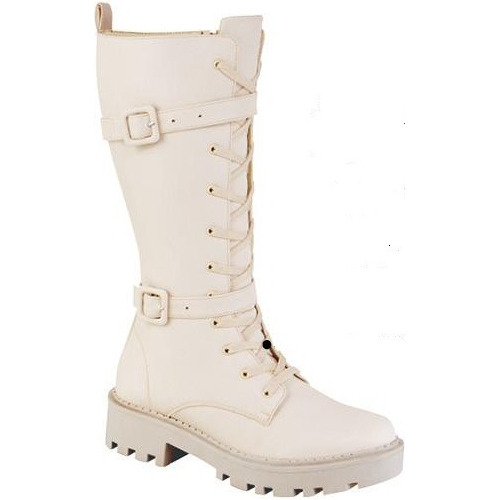 Botas Largas Cierre Agujetas Latte Suela 4cm Cklass 312-67