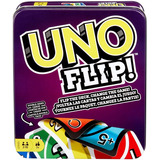 Juego De Mesa Uno Flip De Cartas Mattel Caja Metálica Deluxe