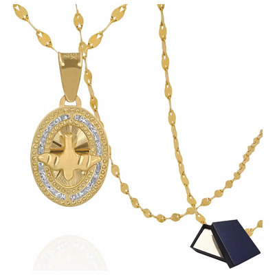 Medalla Espíritu Santo Y Cadena De Oro Sólido 10k Bautizo Cadena Oro 10k Cadena Oro Bautizo Medallas Religiosas Oro 10k Italy Cadena Bebe Niño Niña Bebe Bautizo 40cm Grano Cafe 10 Quilates | Envío gratis