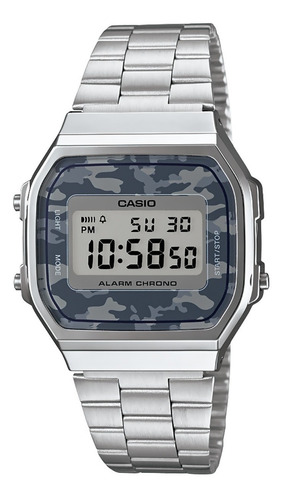 Reloj Casio Illuminator A168wec-1vt Original Unisex E-watch Color De La Correa Plateado Color Del Bisel Plateado Color Del Fondo Militar