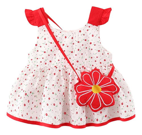 Vestido Floral Pequeño Color Veraniego Para Niña Y Bolso