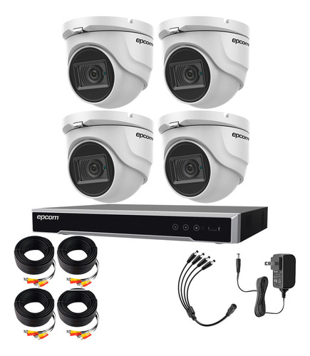 Epcom Kit De 4 Camaras De Seguridad Metalicas Eyeball 8mp Protección Ip67 Para Uso Exterior + Dvr 4ch Turbohd Con Detección De Movimiento Y Salida De Alarma Modelo Ev8004e4k-plus