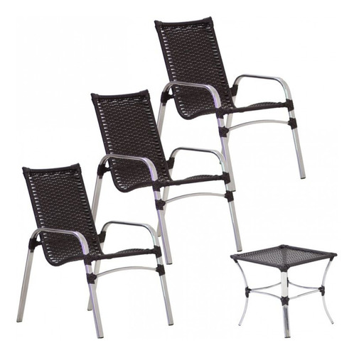 3 Cadeiras E Mesa Alumínio Piscina Área Jardim Trama Móveis
