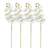 Kit Com 4 Flores Artificiais Orquídea Branca 3d Para Arranjo