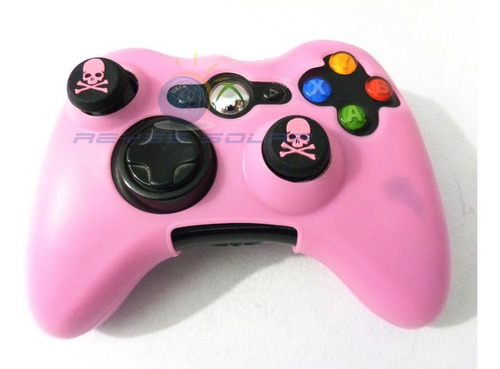 Funda De Silicon Control Xbox 360 Rosa Con 2 Grips Skull