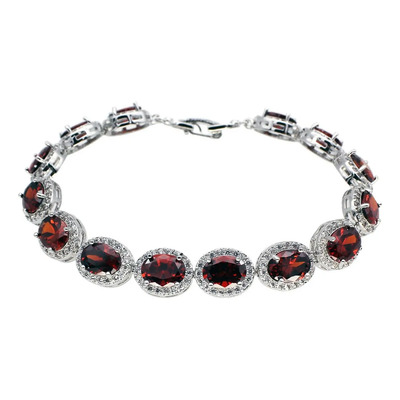 Hermosa Pulsera De Tenis Ovalada Para Mujer Granate Topacio  | Envío gratis