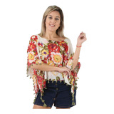 Blusa Grande Poncho Estamp Mujer Playa Mayor Set X10 #19854