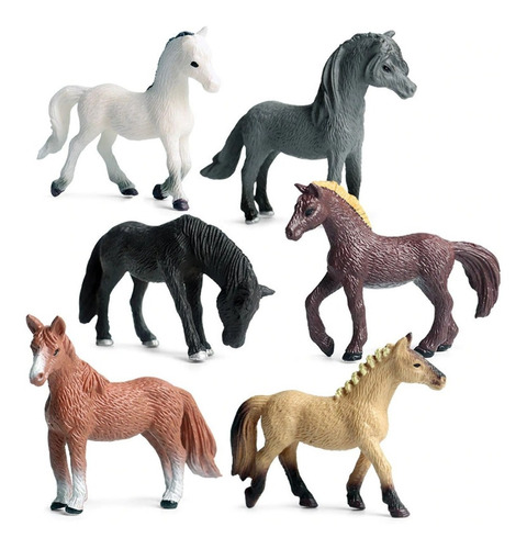 6 Cavalo  Miniatura Animal Brinquedo Pvc Haras
