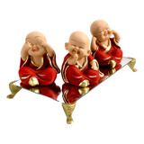 Trio Buda Bebê Cego Surdo Mudo Ouro/ Cores+ Aparador Brinde 