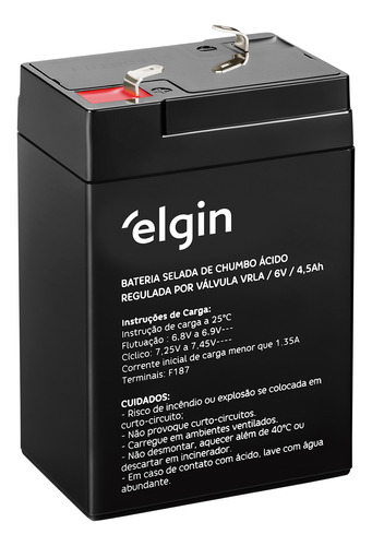 Bateria Selada Elgin 6v 4,5ah Alarme Moto Elétrica   