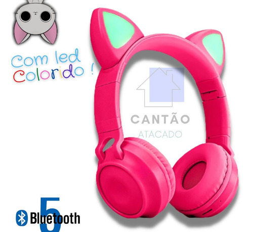 Headfone Gatinho Bluetooth Leds Coloridos-estude Divertindo
