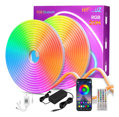Tira Led Luces Neon 20m Rgb Bluetooth Flexible  Ip68
