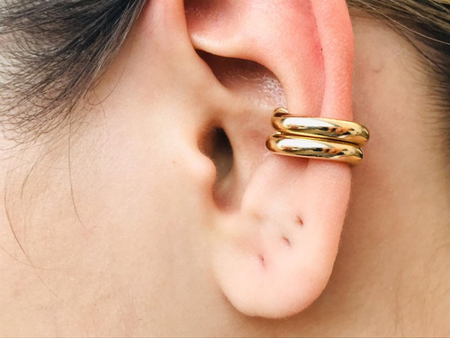 Brinco Piercing Fake Médio Orelha Cartilagem Banhado A Ouro