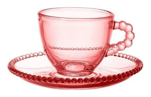 Xícaras De Chá Pearl Rosa 12 Peças - Vidro 230ml